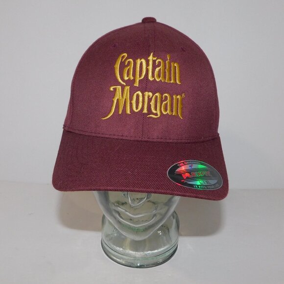 Captain Morgan Spiced Rum Maroon Flexfit Baseball Hat Cap L - XL Wool Blend - Picture 8 of 8